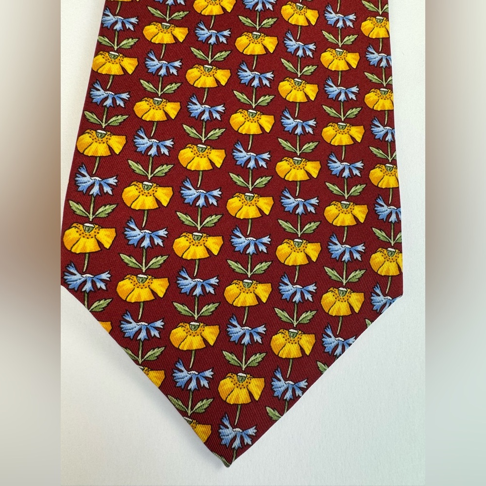 Dormeuil 100% Silk Men's Tie 3.75" x 60" Floral Yellow Red Blue Handmade Italy